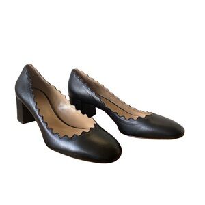NWOT Chloé Black Leather Lauren Scallop Trim size 39.5